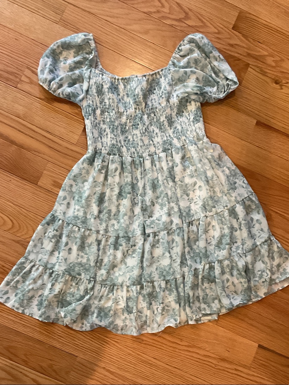 ALTAR’D STATE Smocked Scoop Neck Floral Mini Dress Mint Green NWOT XL ruffles - Picture 12 of 14